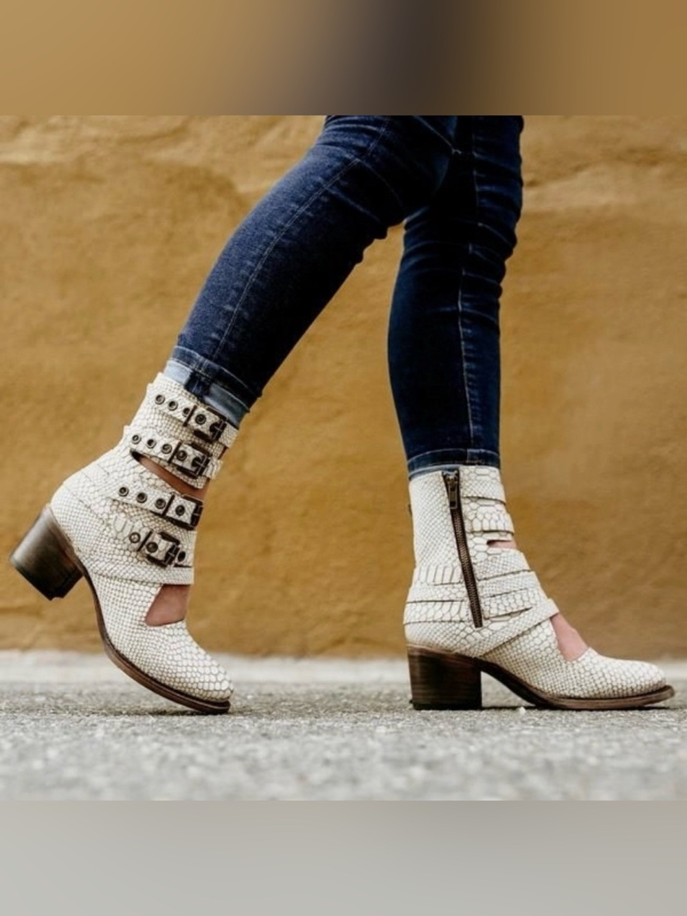FREEBIRD By Steven CLOVER | Rare OG White Snake Maryjane Heeled Booties - Sz 8